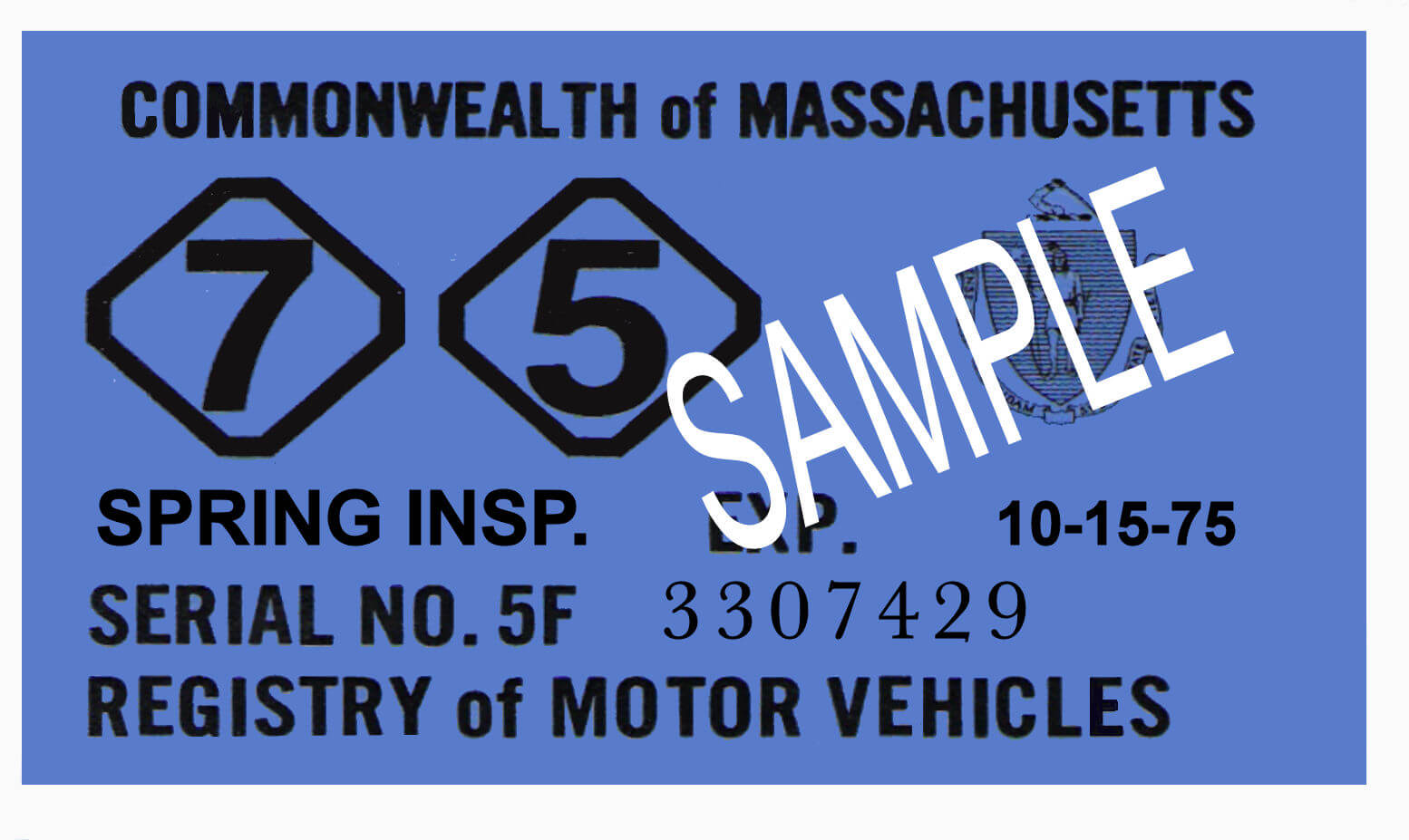 Modal Additional Images for 1975 Massachusetts SPRING INSPECTION Sticker